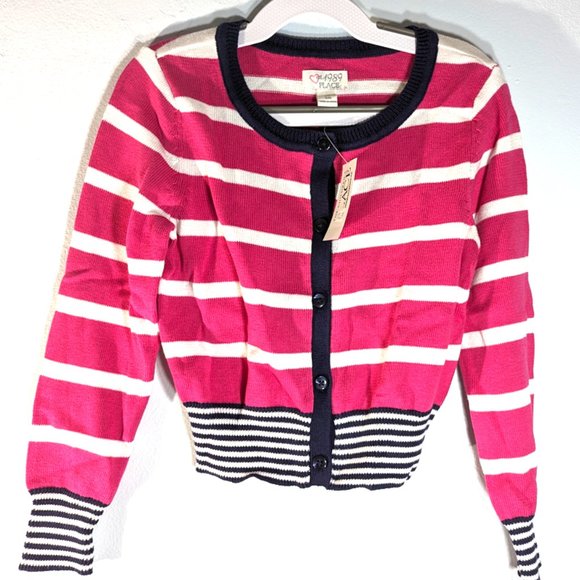 The Children's Place Girls Knit Sweater PINK Black White Striped Cardiga… - Picture 4 of 4